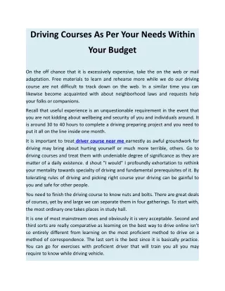 driving courses as per your needs within your