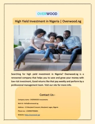 High Yield Investment in Nigeria | Overwood.ng