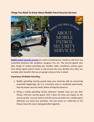 Things You Need To Know About Mobile Patrol Security Services