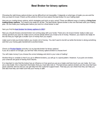 Choosing the best broker for binary options