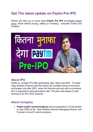 get the latest update on paytm pre ipo