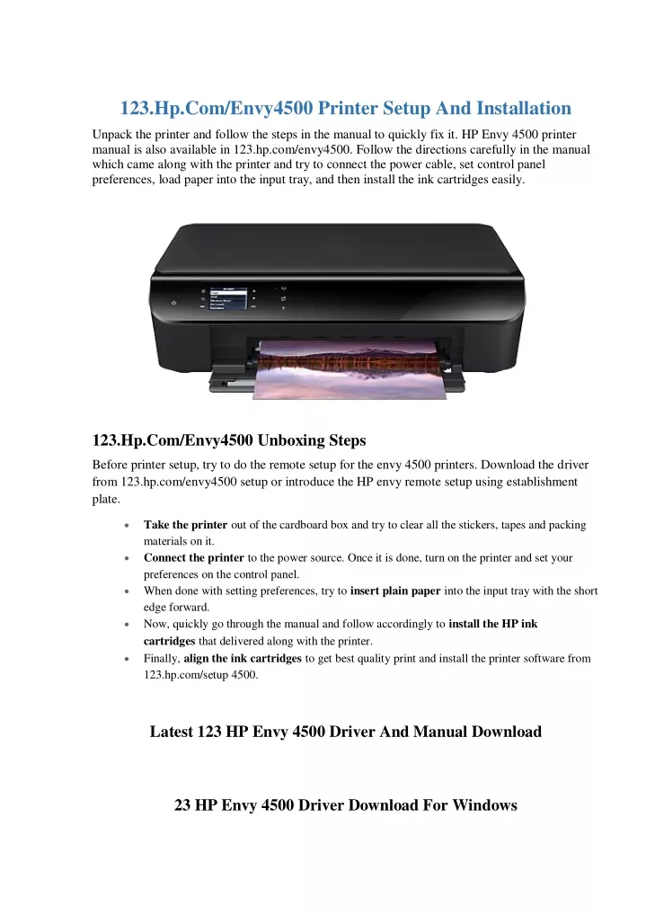123 hp com envy4500 printer setup and installation