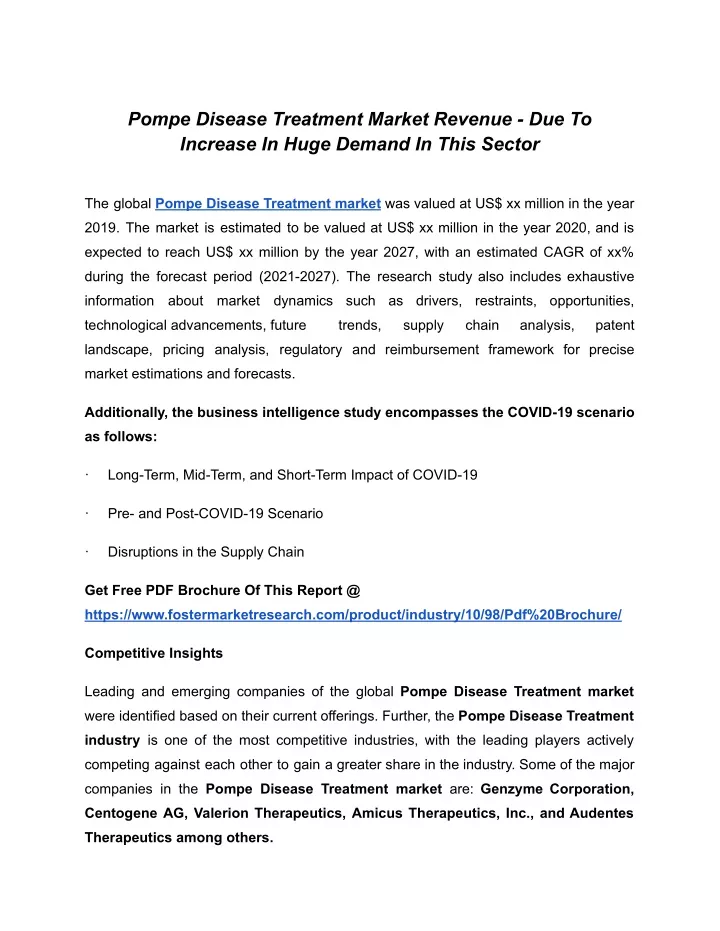 pompe disease treatment market revenue