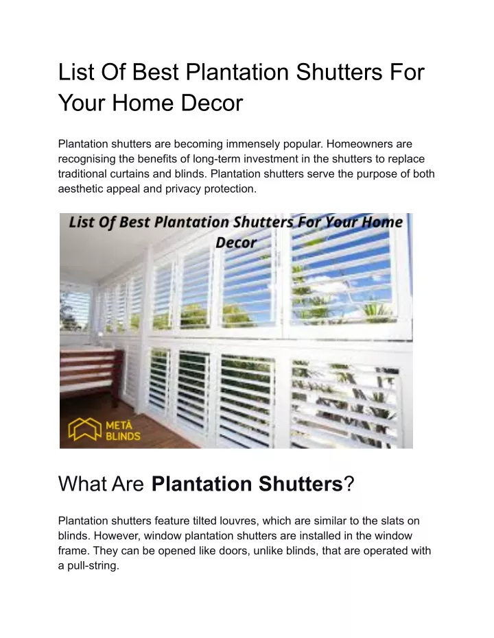 list of best plantation shutters for your home