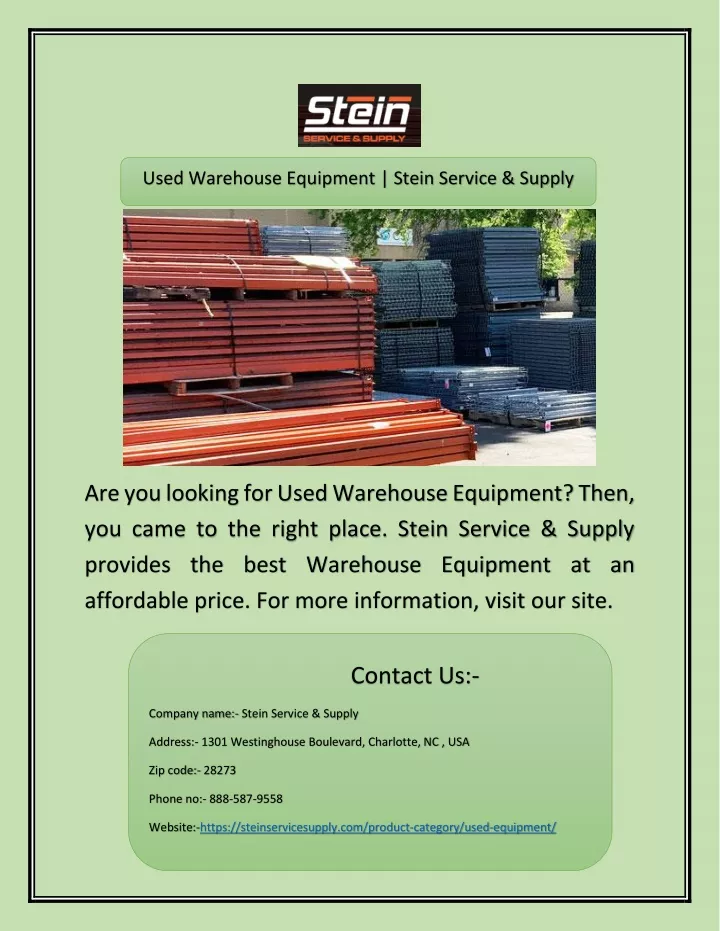 used warehouse equipment stein service supply