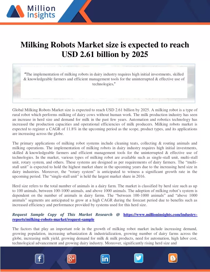 milking robots market size is expected to reach