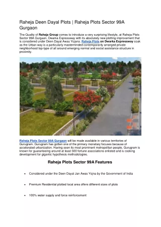 Raheja Deen Dayal Plots | Raheja Plots Sector 99A Gurgaon