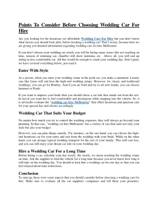 Points To Consider Before Choosing Wedding Car For Hire