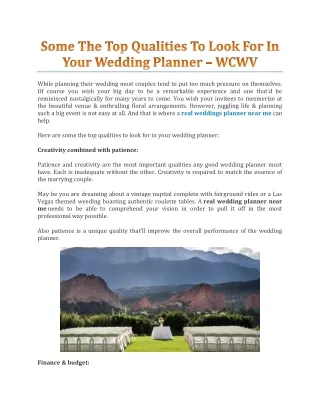 Some The Top Qualities To Look For In Your Wedding Planner – WCWV