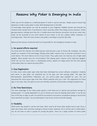 reasons why poker is emerging in india