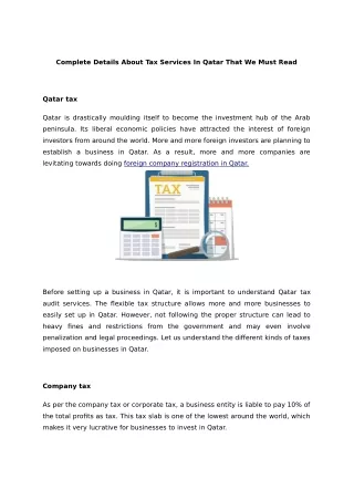 Complete Details About Tax Services In Qatar That We Must Read
