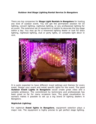 Outdoor And Stage Lighting Rental Service In Bangalore