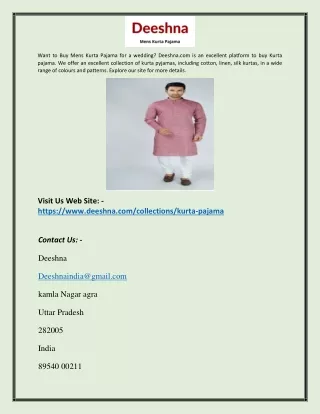 Buy Men Kurta Pajama for Wedding | Deeshna.com