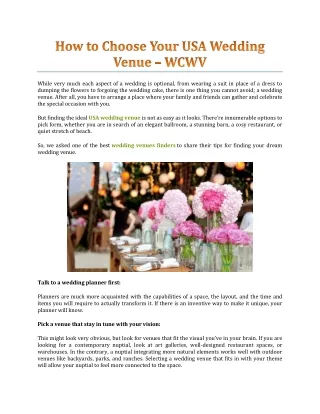 How to Choose Your USA Wedding Venue – WCWV
