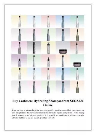 Buy Cashmere Hydrating Shampoo from SUDZZfx Online