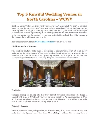 Top 5 Fanciful Wedding Venues in North Carolina – WCWV