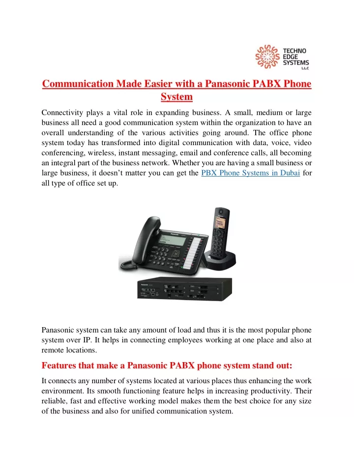 communication made easier with a panasonic pabx