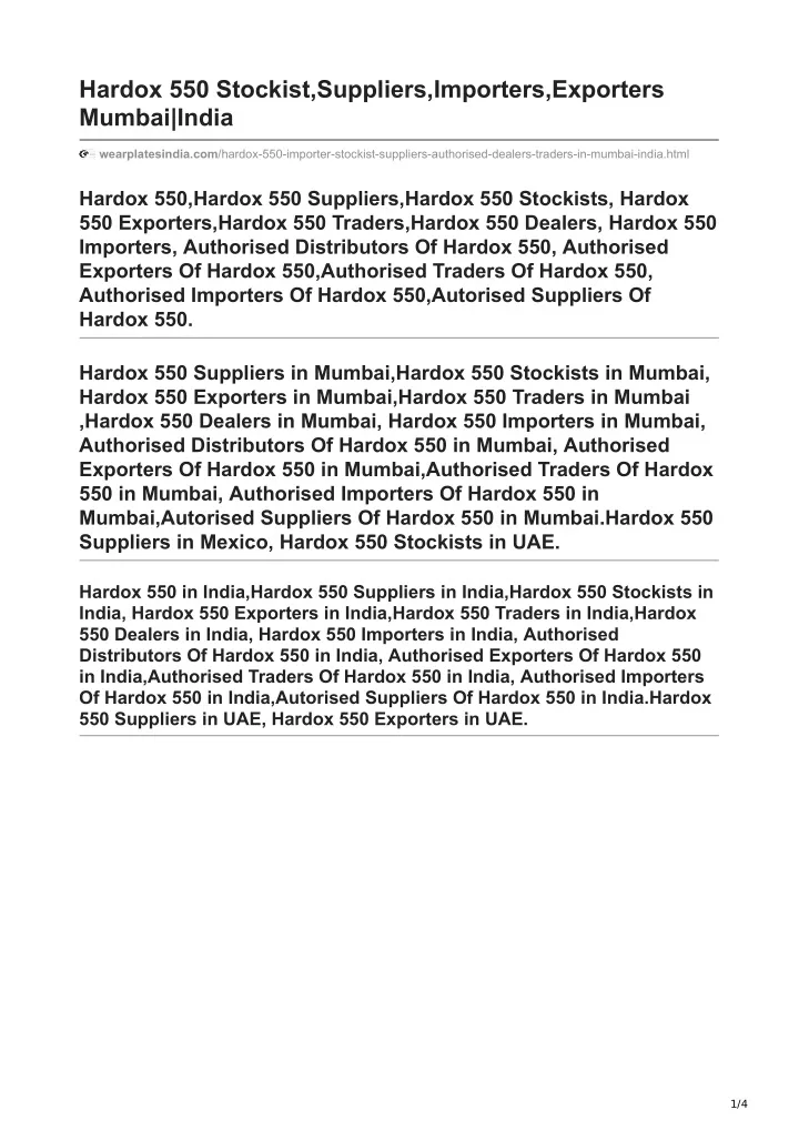 hardox 550 stockist suppliers importers exporters