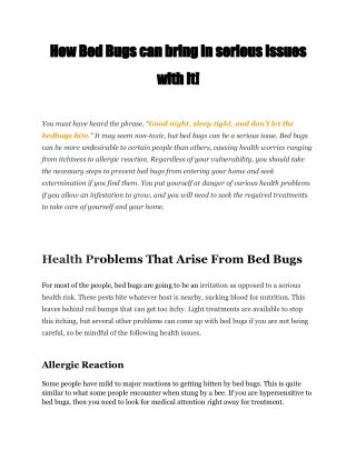 How Bed Bugs can bring in serious issues with it!