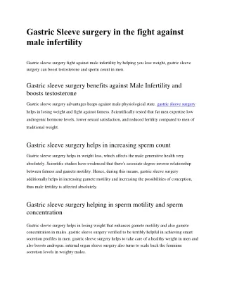 Gastric Sleeve surgery in the fight against male infertility
