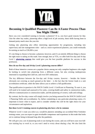 becoming a qualified plasterer can be a faster