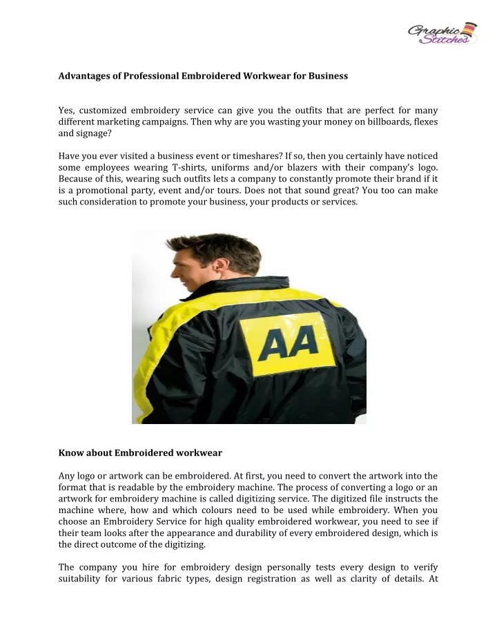 advantages of professional embroidered workwear