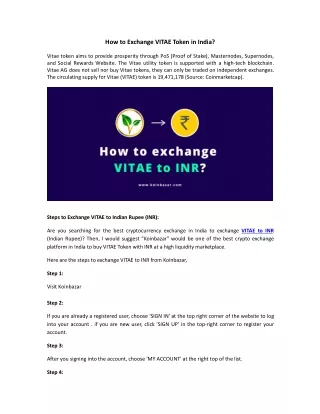 how to exchange vitae token in india