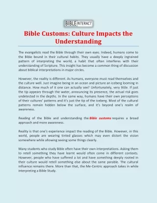 bible customs culture impacts the understanding