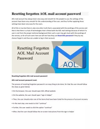 resetting forgotten aol mail account password