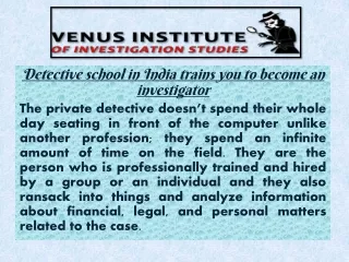 Detective school in India trains you to became an investigator