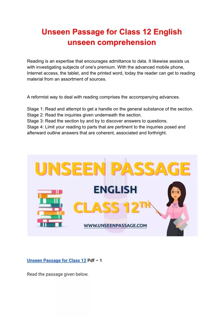 unseen passage for class 12 english unseen