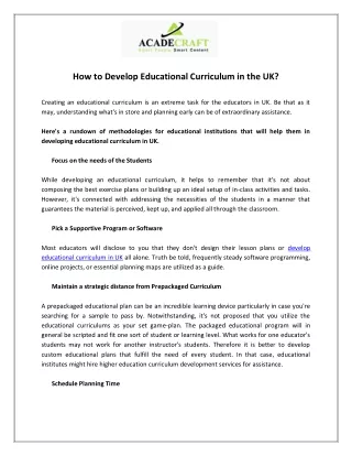 How to Develop Educational Curriculum in the UK?