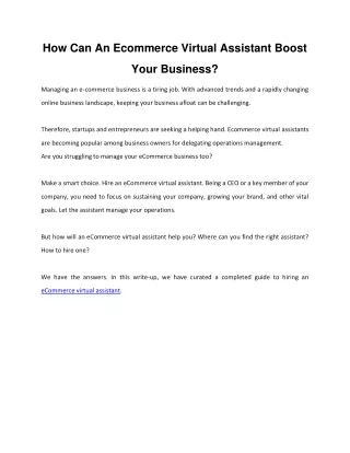 How Can An Ecommerce Virtual Assistant Boost Your Business?
