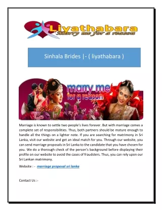 Sinhala Brides |- ( liyathabara )