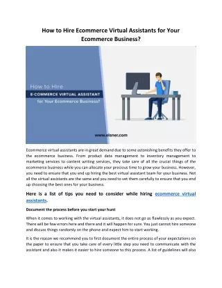 How to Hire Ecommerce Virtual Assistants for Your Ecommerce Business?