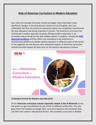 Role of American Curriculum in Modern Education