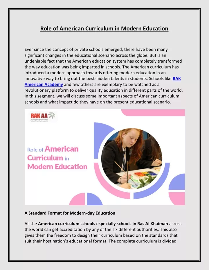 role of american curriculum in modern education