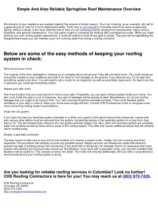 Easy As Well As Reliable Springtime Roofing System Maintenance Guide