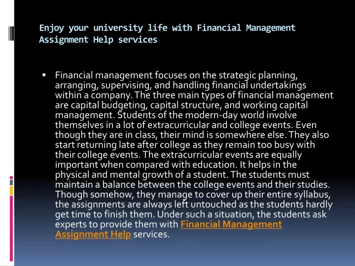 enjoy your university life with financial management assignment help services