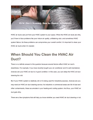 Hvac duct cleaning: how to choose a company