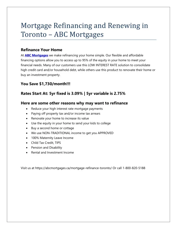 mortgage refinancing and renewing in toronto