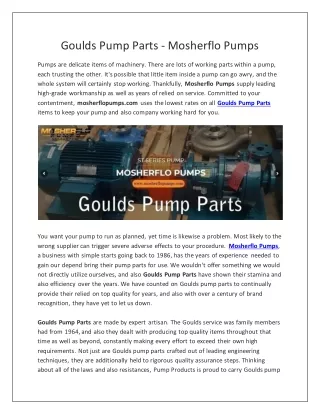 Goulds Pump Parts - Mosherflo Pumps