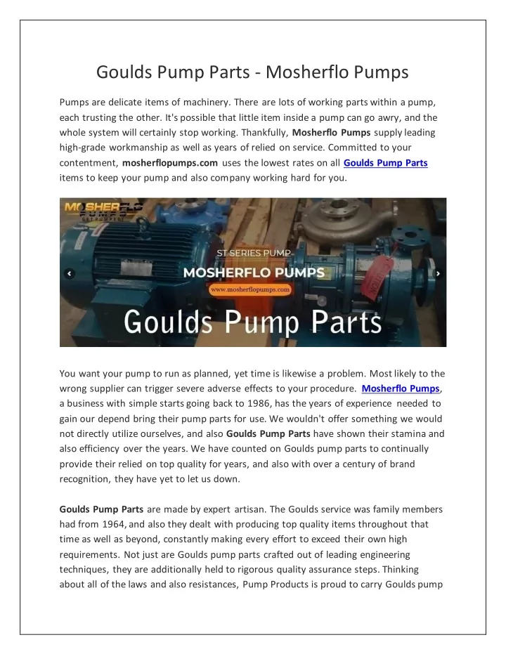 goulds pump parts mosherflo pumps
