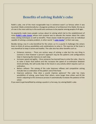 benefits of solving rubik s cub e