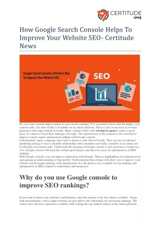 How Google Search Console Helps To Improve Your Website SEO- Certitude News