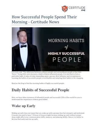 How Successful People Spend Their Morning - Certitude News