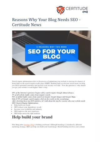 Reasons Why Your Blog Needs SEO - Certitude News