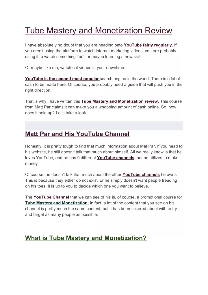 tube mastery and monetization review