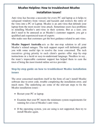 mcafee helpline how to troubleshoot mcafee