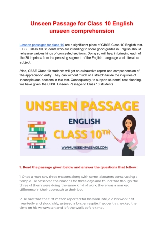 unseen passage for class 10 english unseen
